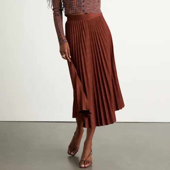 Lulus Raylie Rust Brown Suede Pleated Midi Skirt - Picture 1 of 4